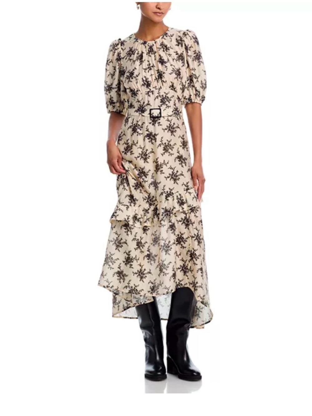 See By Chloe Joan Short Sleeve Maxi Dress with Black Floral Print - Picture 1 of 16